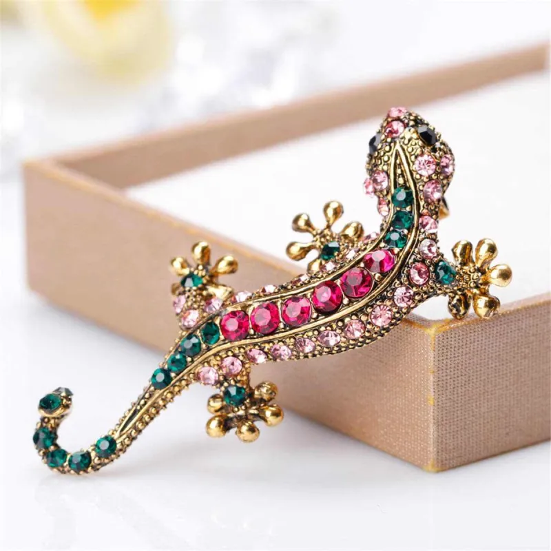 Green & Red Cubic Zirconia Gecco Brooch made by Zulily
