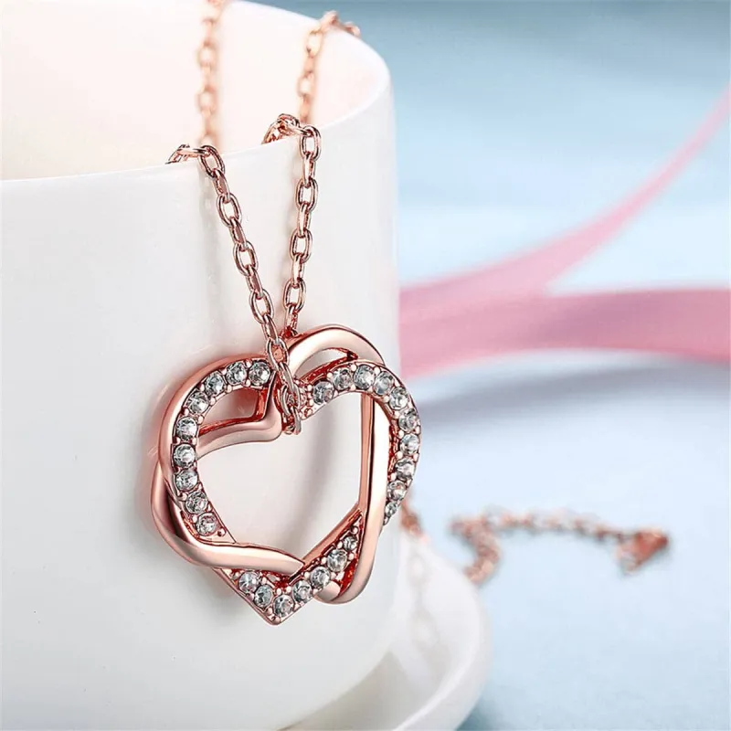 Cubic Zirconia & Rose Goldtone Double Heart Pendant Necklace made by Zulily