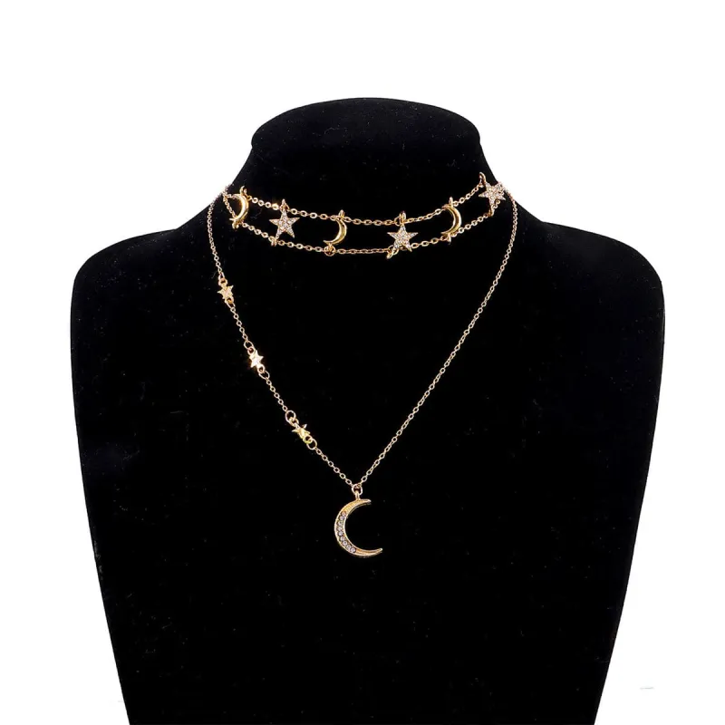 Cubic Zirconia & Goldtone Star Moon Layered Pendant Necklace made by Zulily