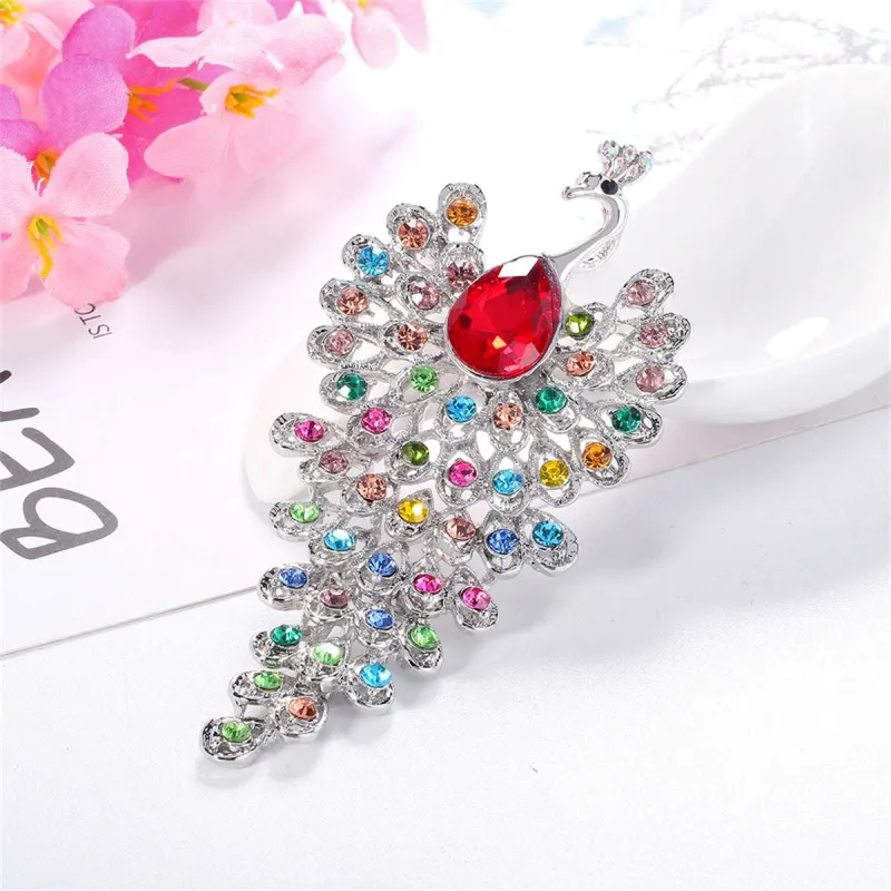 Pink & Multicolor Cubic Zirconia & Silvertone Peacock Brooch made by Zulily