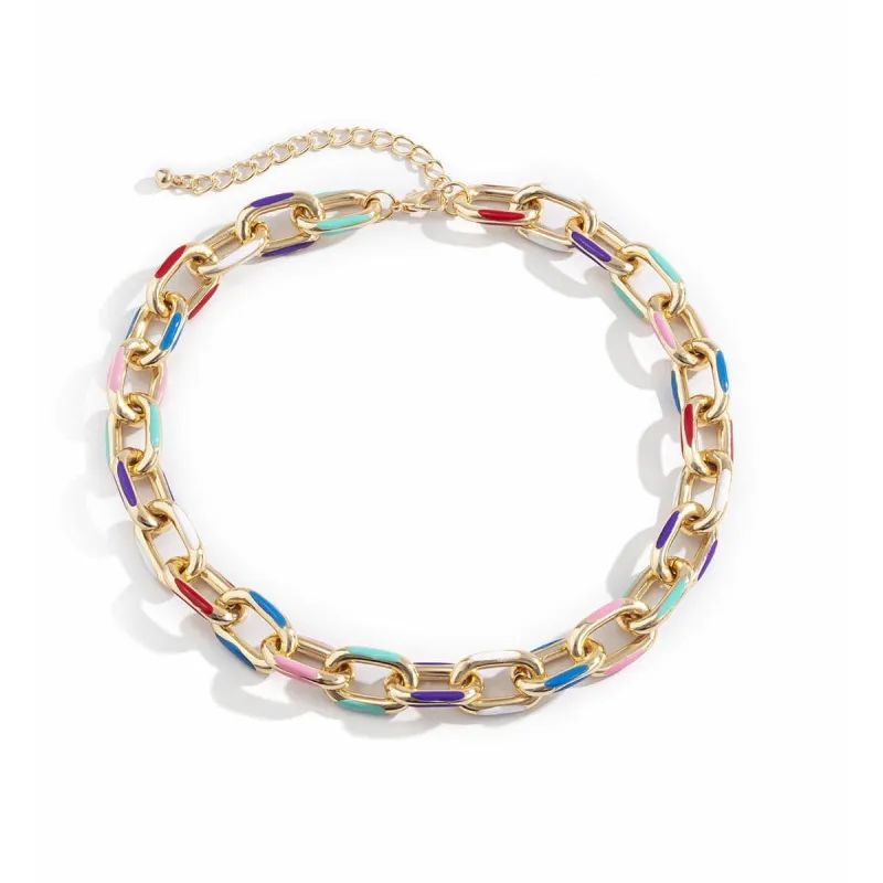 Blue Enamel & Goldtone Cable Chain Choker Necklace made by Zulily