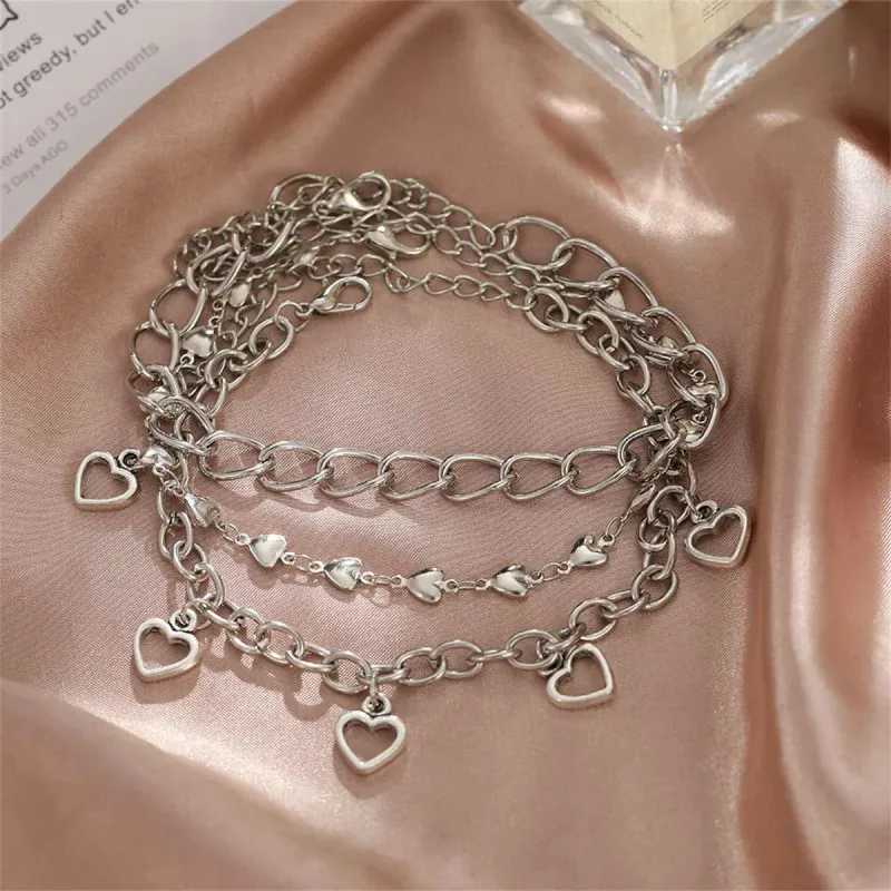 Silvertone Openwork Heart Station Charm Anklet Set made by Zulily