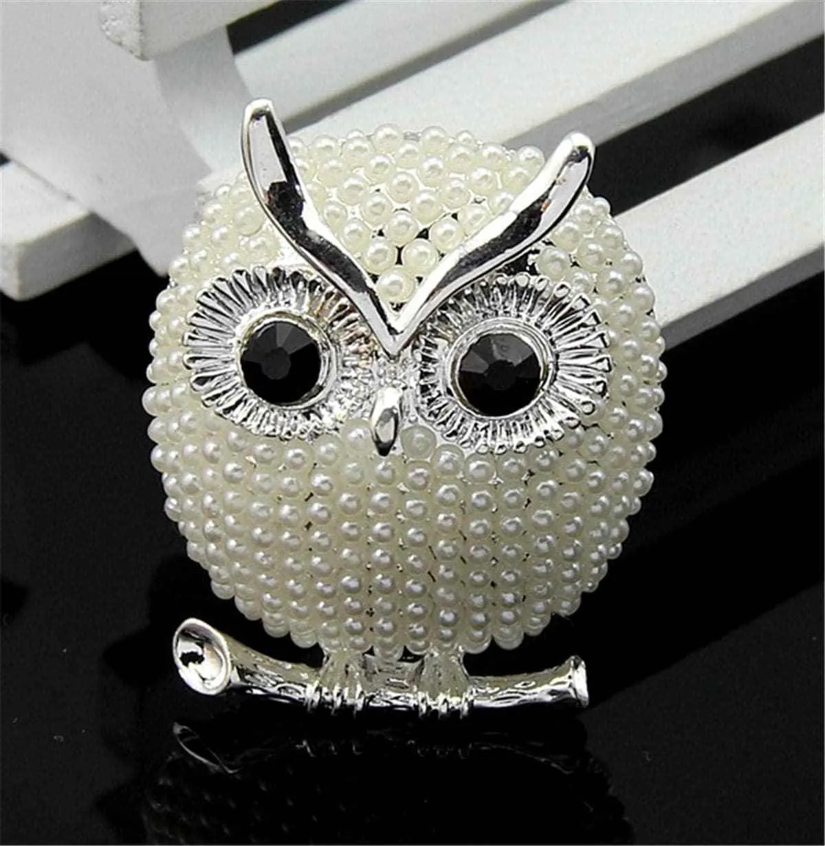Cubic Zirconia & Silvertone Owl Brooch sold by Zulily product image thumbnail 3