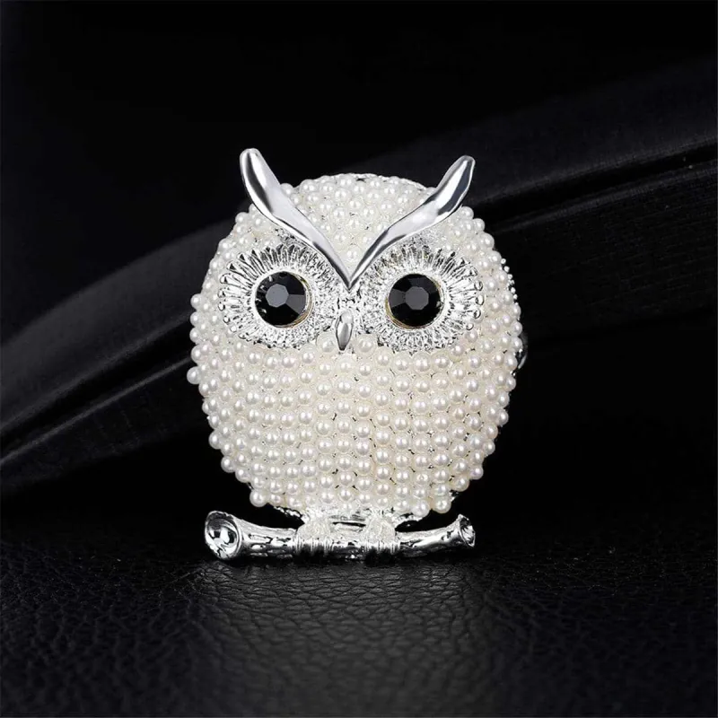Cubic Zirconia & Silvertone Owl Brooch made by Zulily