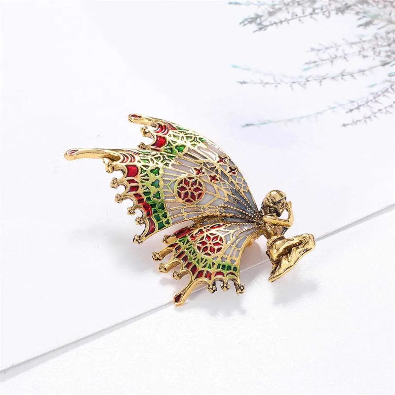 Green Enamel & Goldtone Butterfly Fairy Brooch made by Zulily