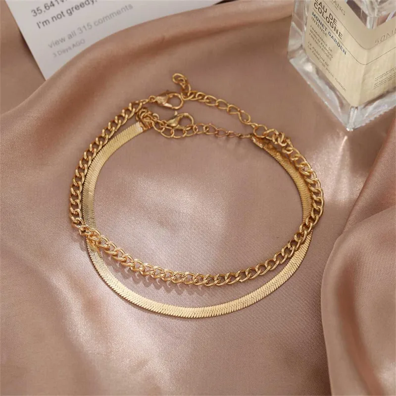 Goldtone Herringbone Chain Anklet & Curb Chain Anklet made by Zulily