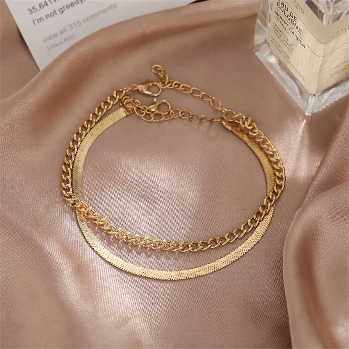 Goldtone Herringbone Chain Anklet & Curb Chain Anklet sold by Zulily