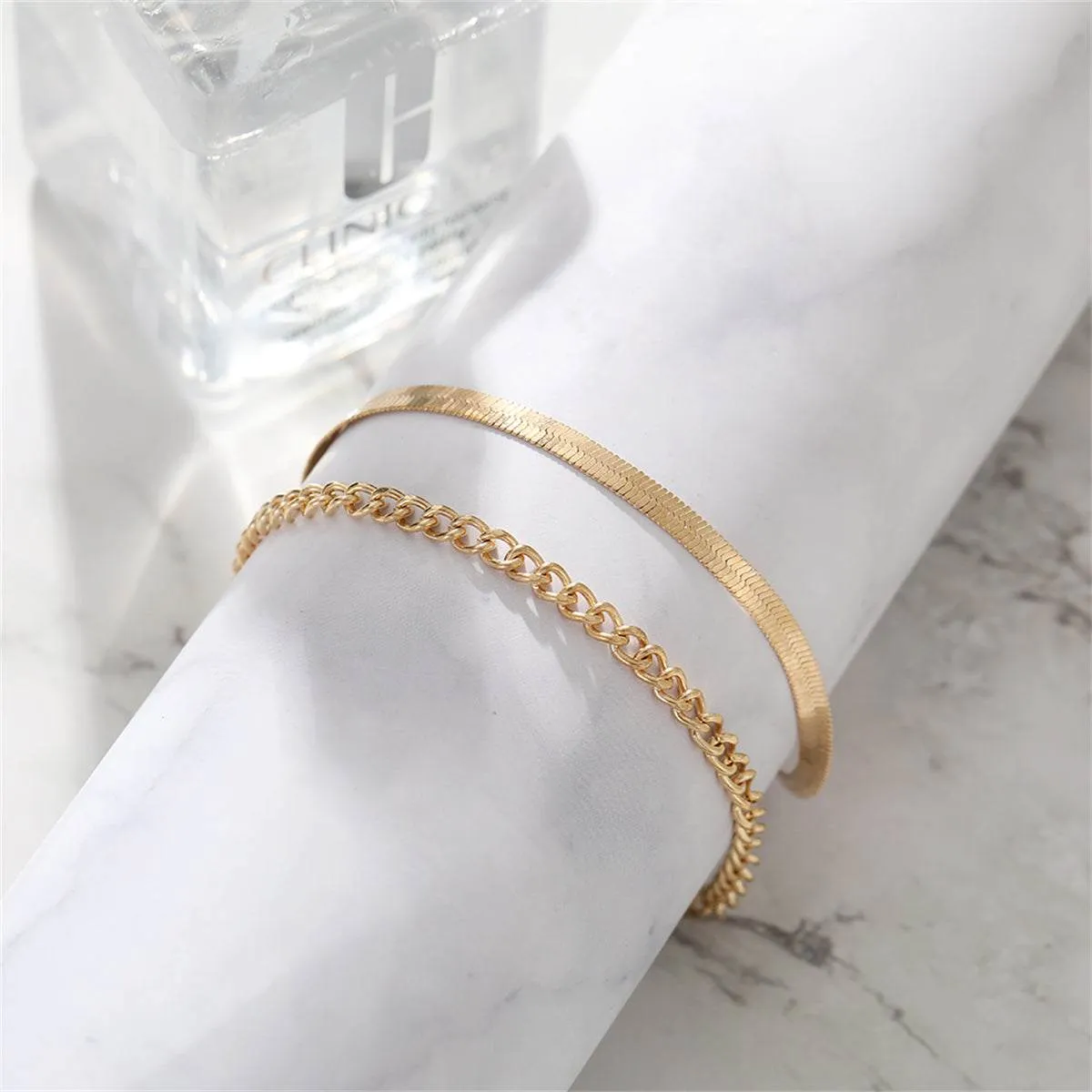 Goldtone Herringbone Chain Anklet & Curb Chain Anklet sold by Zulily product image thumbnail 2