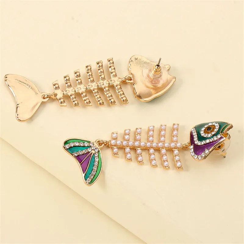 Pearl & Cubic Zirconia Enamel Goldtone Fishbone Drop Earrings made by Zulily