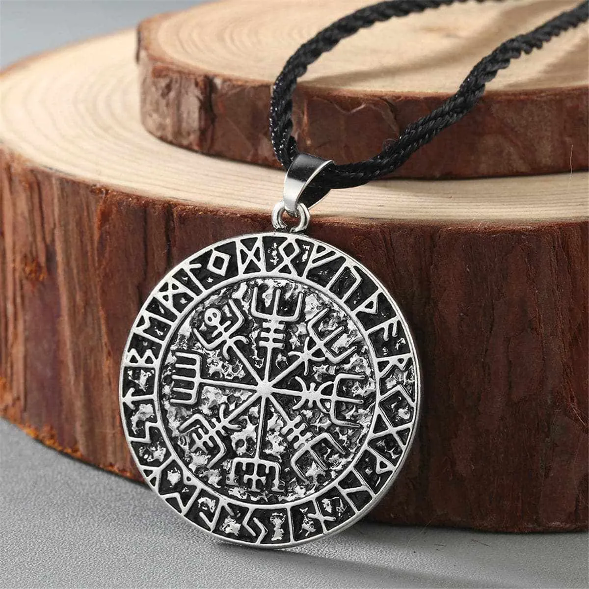 Silvertone & Black Compass Pendant Necklace sold by Zulily