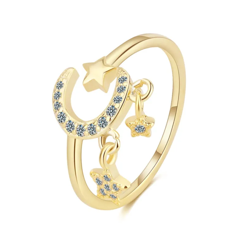 Cubic Zirconia & Goldtone Celestial Star Tassel Open Ring made by Zulily