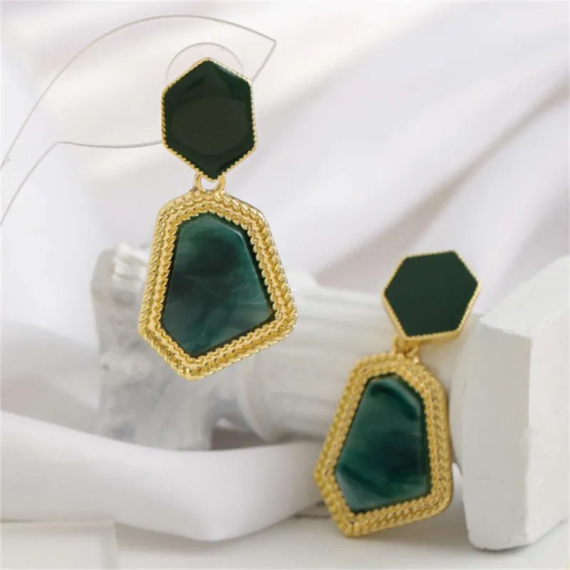 Green Shell & Goldtone Polygon Drop Earrings made by Zulily