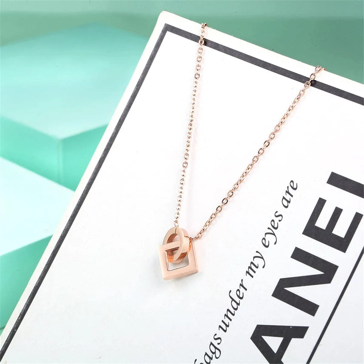 Rose Goldtone Open Square & Circle Pendant Necklace sold by Zulily