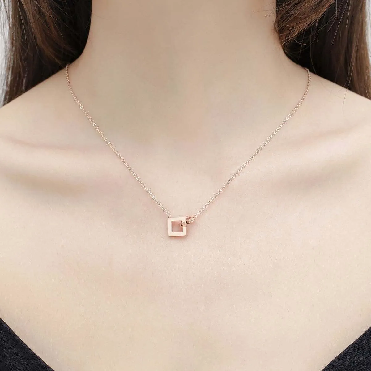 Rose Goldtone Open Square & Circle Pendant Necklace sold by Zulily product image thumbnail 2