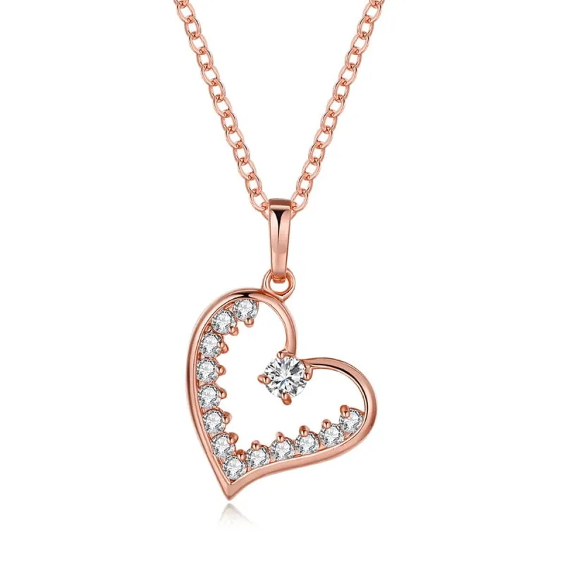 Cubic Zirconia & Rose Goldtone Hollow Heart Pendant Necklace made by Zulily