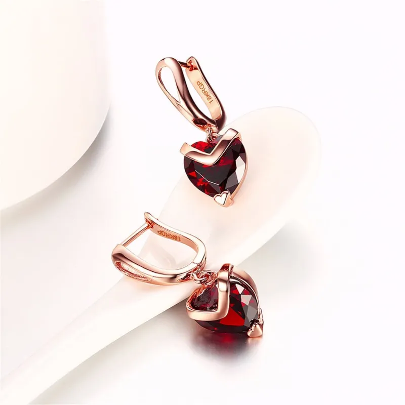 Red Crystal & Rose Goldtone Heart Drop Earring made by Zulily
