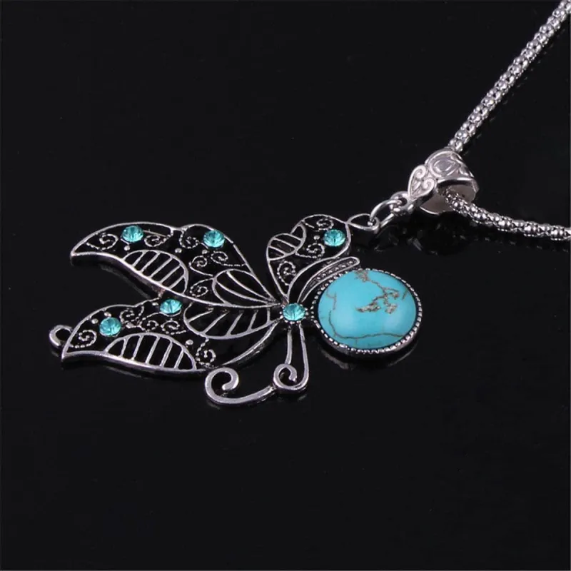 Turquoise & Cubic Zirconia Silvertone Butterfly Pendant Necklace made by Zulily