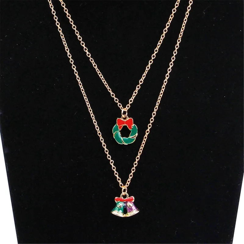 Red & Goldtone Bells & Wreath Pendant Necklace Set made by Zulily