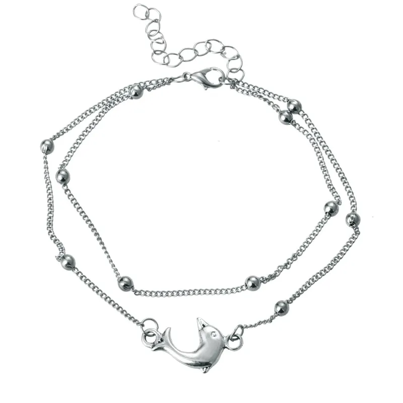 Silvertone Dolphin Layered Charm Anklet made by Zulily