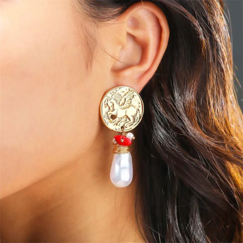 Pearl & Resin Goldtone Unicorn Drop Earrings made by Zulily