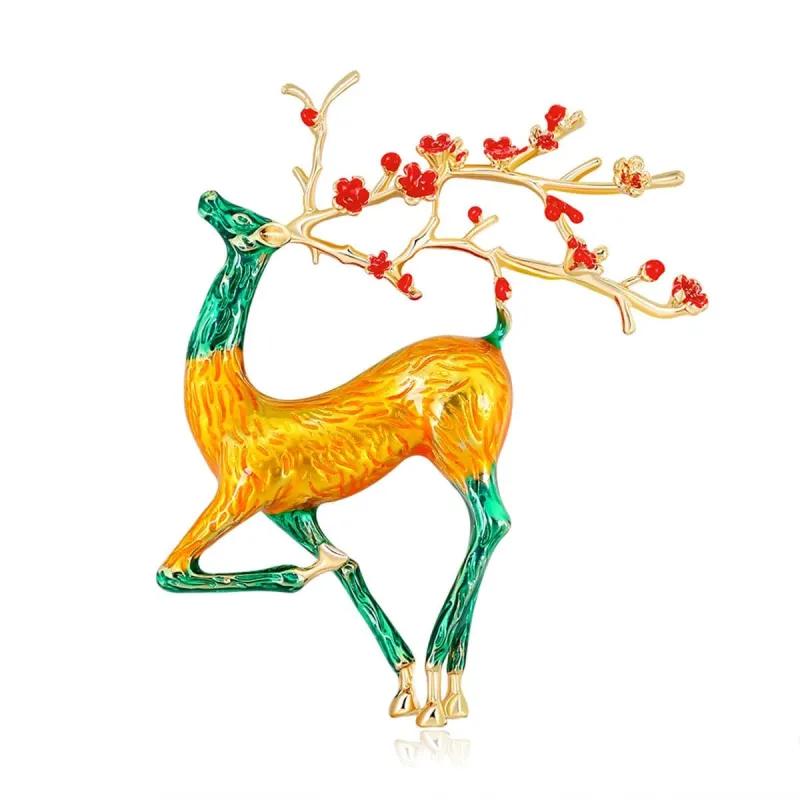 Yellow & Teal Enamel Goldtone Deer Brooch made by Zulily