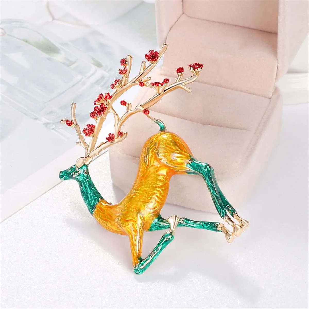 Yellow & Teal Enamel Goldtone Deer Brooch sold by Zulily product image thumbnail 2
