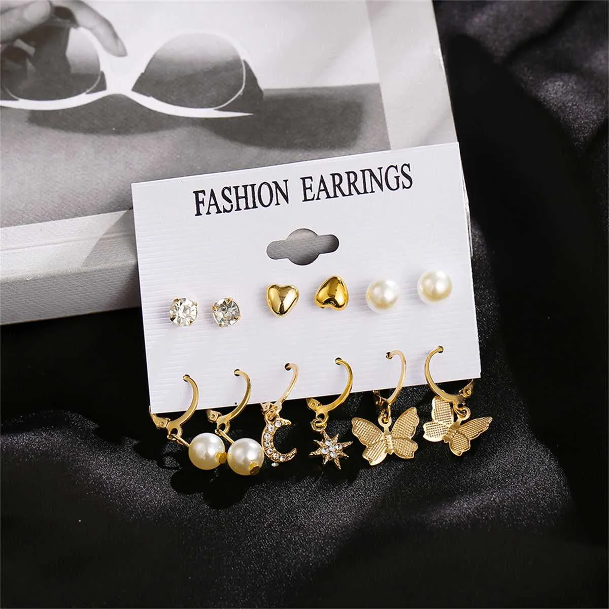 Pearl & Cubic Zirconia Goldtone Celestial Butterfly Earrings Set sold by Zulily