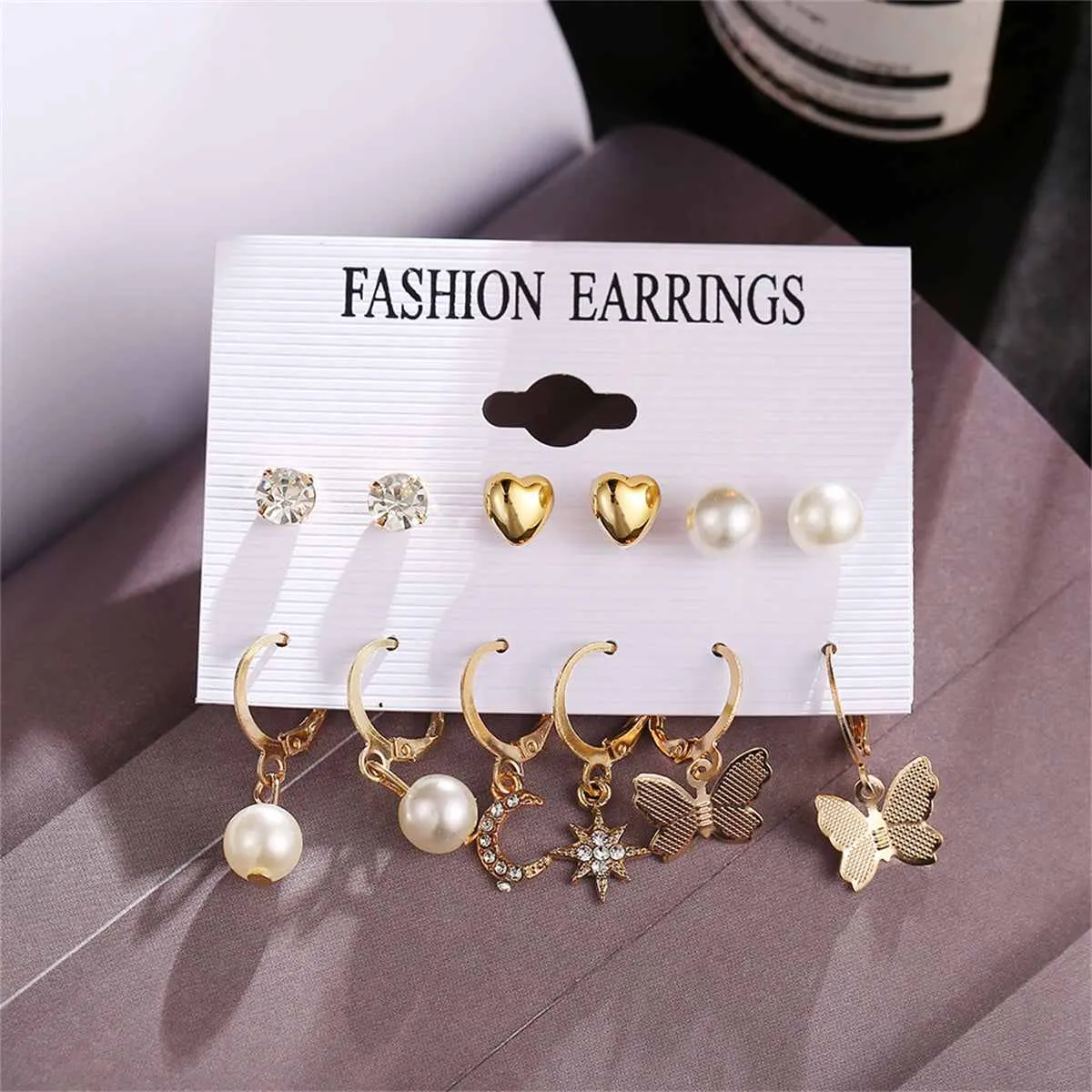 Pearl & Cubic Zirconia Goldtone Celestial Butterfly Earrings Set sold by Zulily product image thumbnail 2