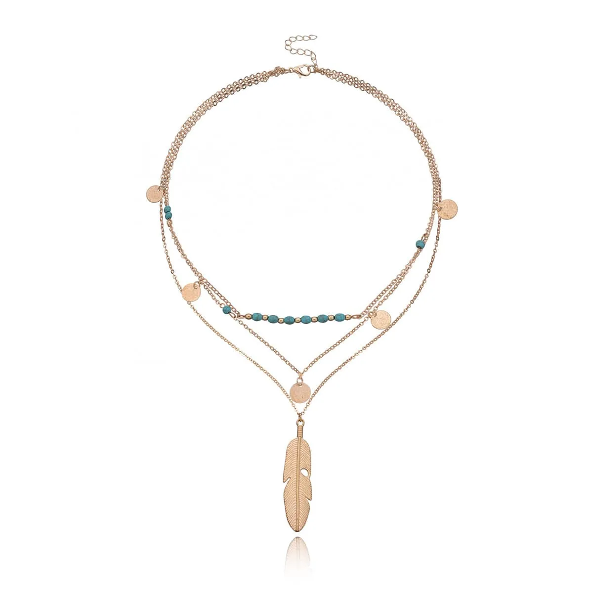 Turquoise & Goldtone Feather Layered Pendant Necklace sold by Zulily product image thumbnail 2