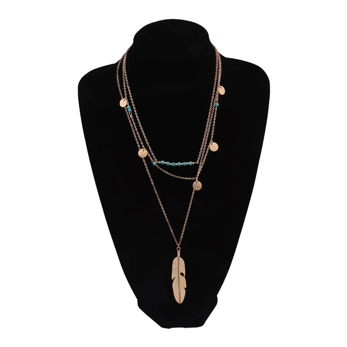 Turquoise & Goldtone Feather Layered Pendant Necklace sold by Zulily product image thumbnail 3