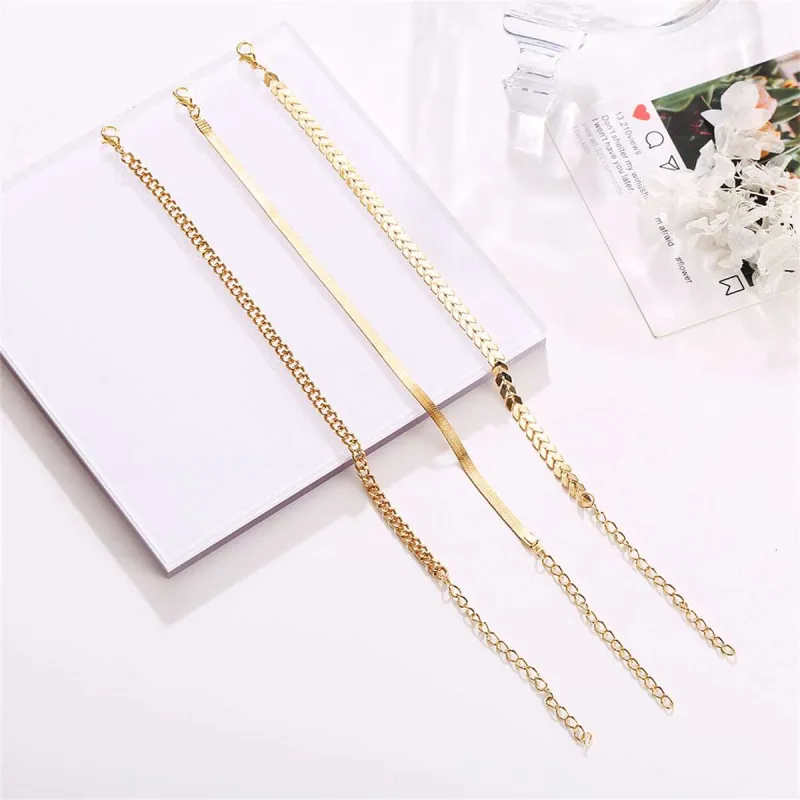 Goldtone Chain Trio Anklet Set made by Zulily
