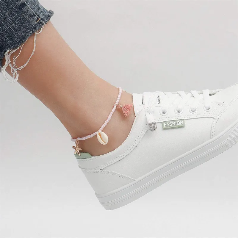 Pink Polyster & Howlite Pearl Shell Charm Anklet made by Zulily