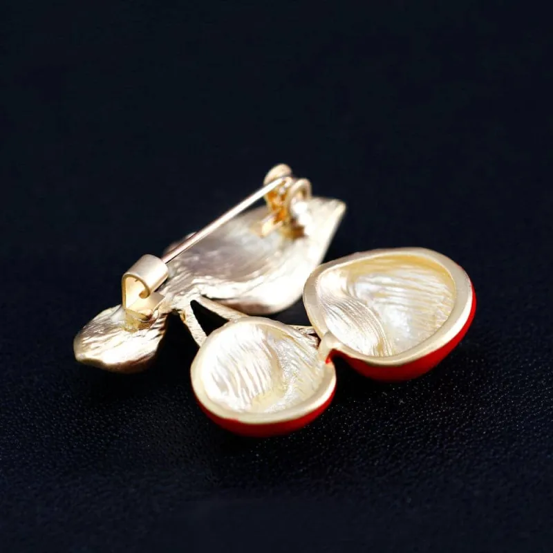 Red & Goldtone Cherry Brooch made by Zulily