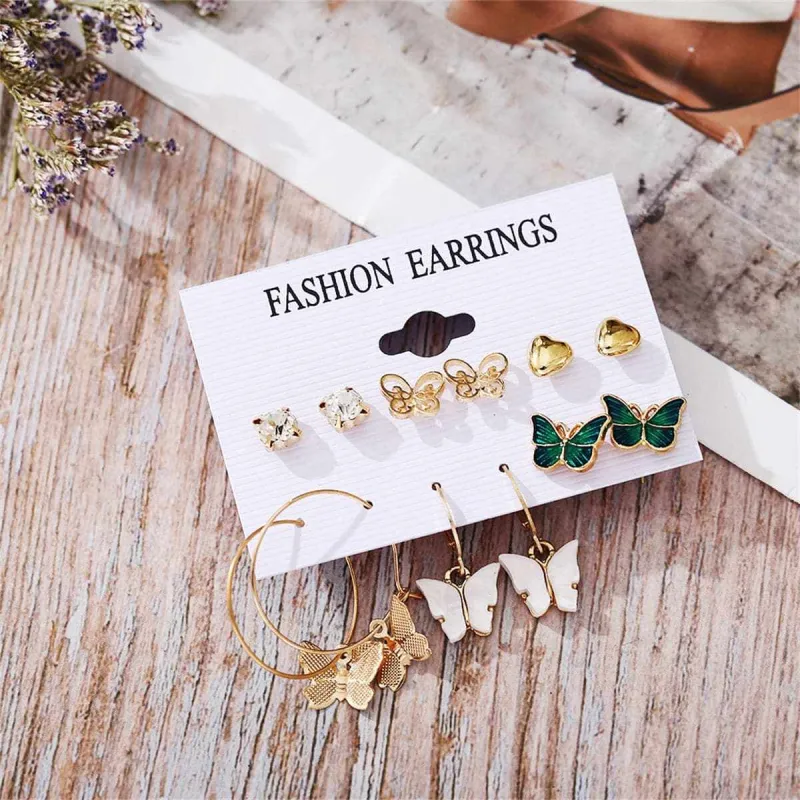 Cubic Zirconia & Acrylic Goldtone Butterfly Earrings Set made by Zulily