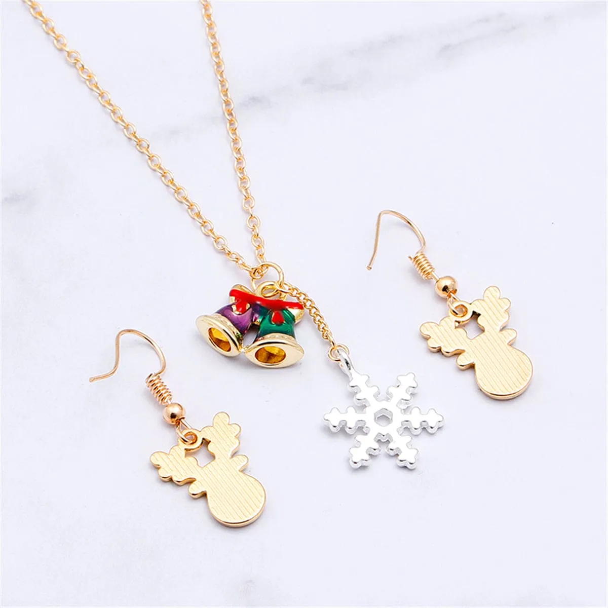 White & Goldtone Reindeer Earrings & Snowflake Pendant Necklace sold by Zulily product image thumbnail 2