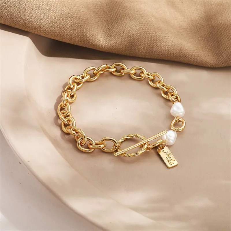 Pearl & Goldtone Curb-Chain Toggle Bracelet made by Zulily