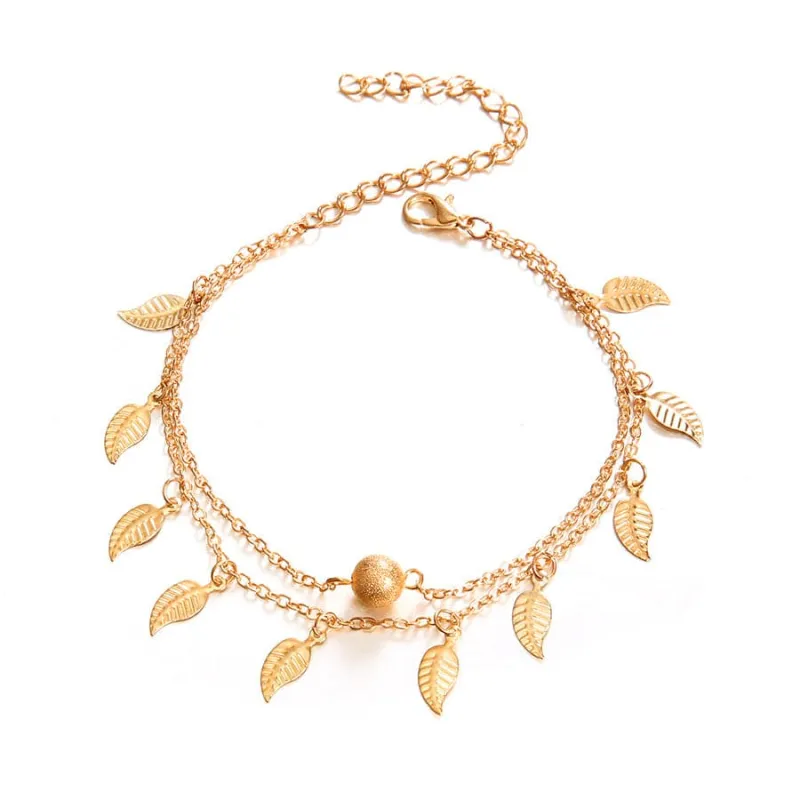 Goldtone Leaf Station Layer Anklet made by Zulily