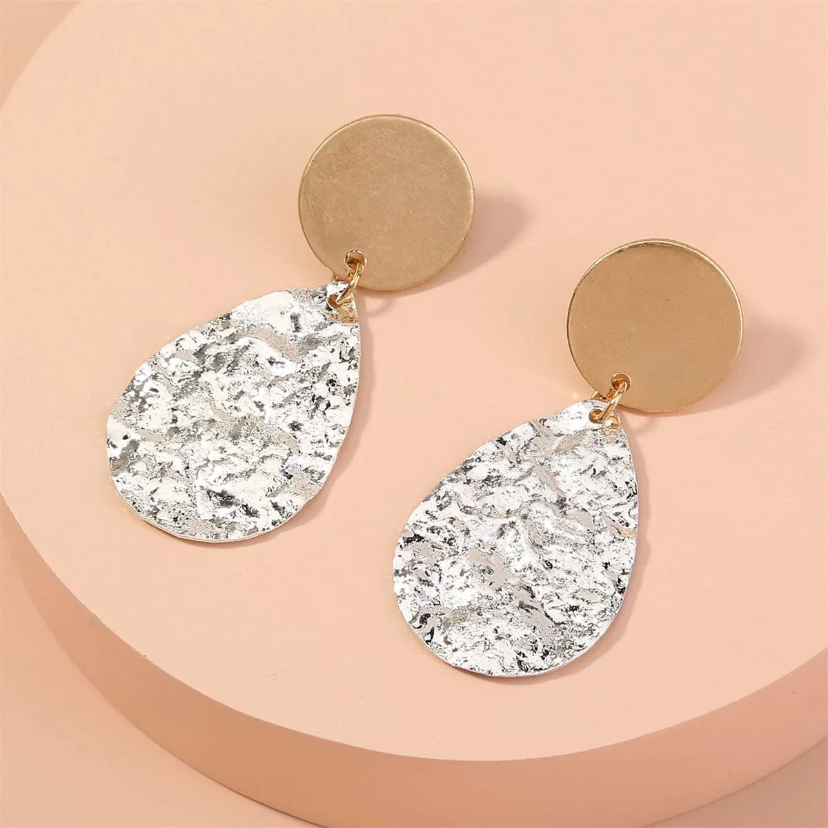 Two Tone Hammered Drop Earrings sold by Zulily