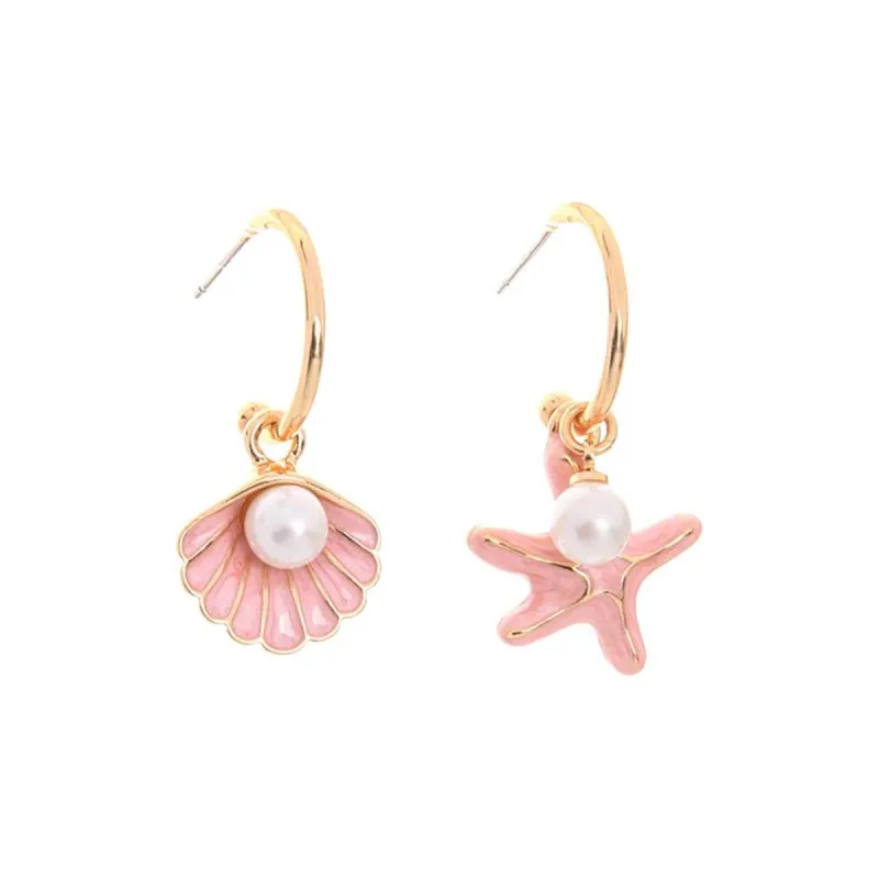 Red Enamel & Pearl Goldtone Shell & Starfish Drop Earrings made by Zulily