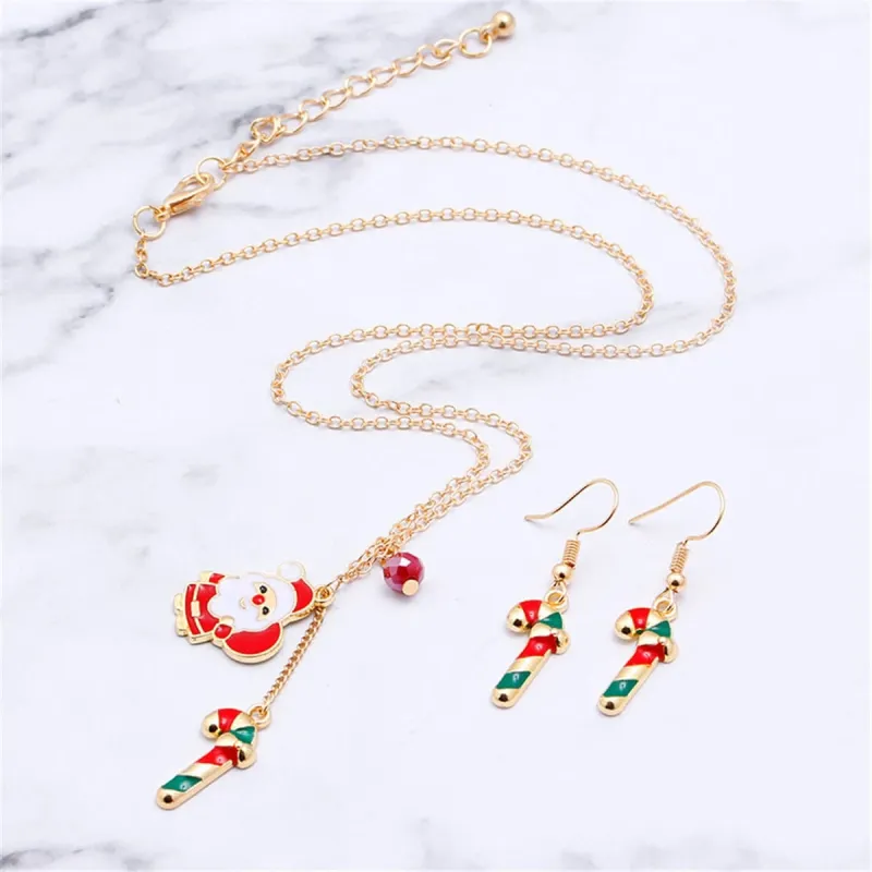 Red & Goldtone Candy Cane & Santa Claus Drop Earrings & Pendant Necklace Set made by Zulily