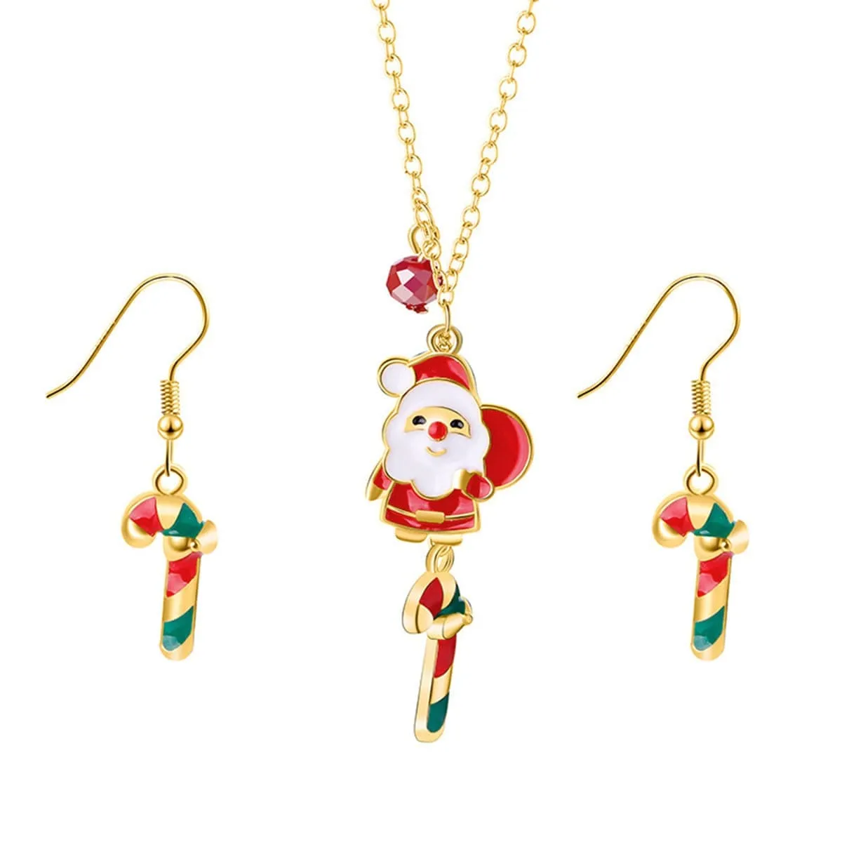 Red & Goldtone Candy Cane & Santa Claus Drop Earrings & Pendant Necklace Set sold by Zulily product image thumbnail 2