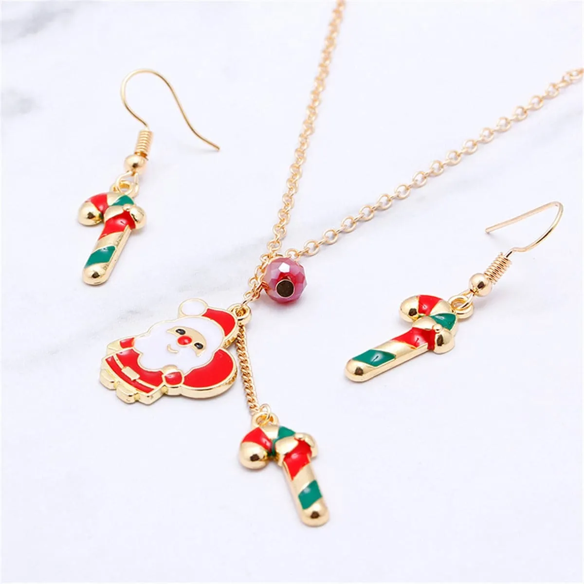 Red & Goldtone Candy Cane & Santa Claus Drop Earrings & Pendant Necklace Set sold by Zulily product image thumbnail 3