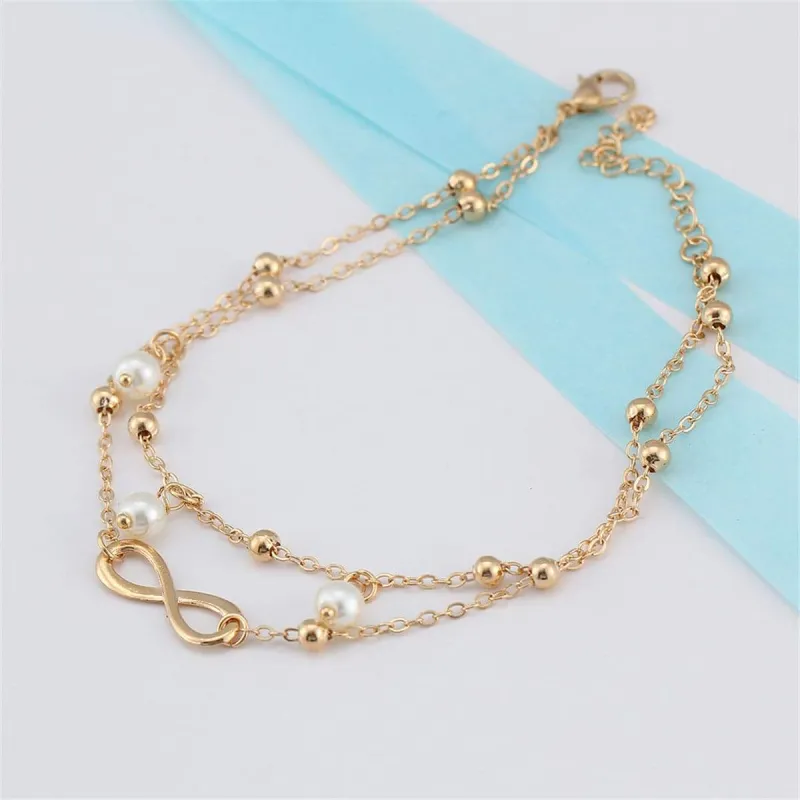 Pearl & Goldtone Infinity Charm Layer Anklet made by Zulily