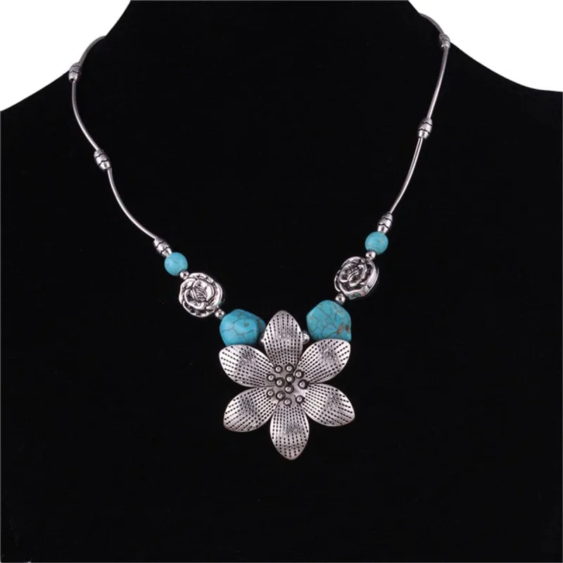 Turquoise & Silvertone Flower Pendant Necklace made by Zulily