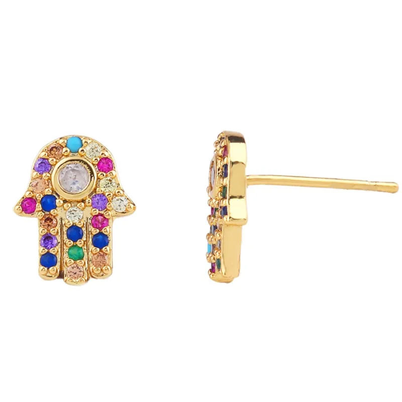 Rainbow Cubic Zirconia Hamsa Stud Earrings made by Zulily