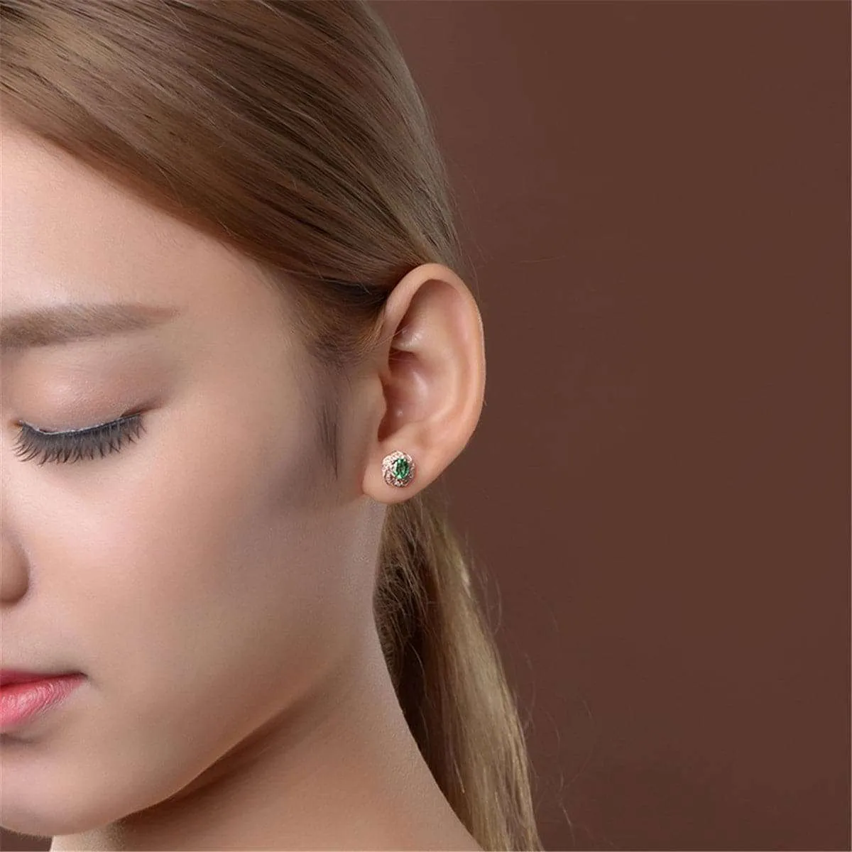 Green Crystal & Cubic Zirconia Flower Stud Earrings sold by Zulily product image thumbnail 2