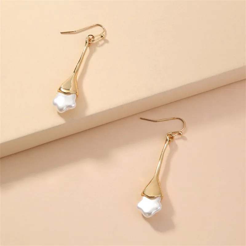 Pearl & Goldtone Star Drop Earrings made by Zulily