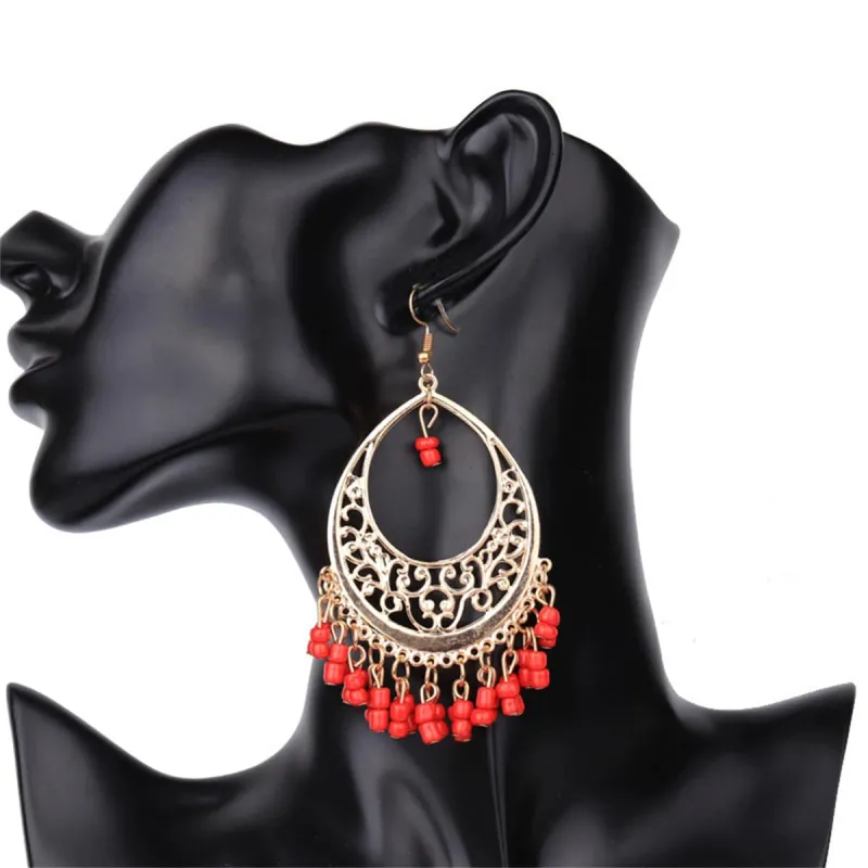Red Turquoise & Goldtone Openwork Filigree Drop Earrings made by Zulily