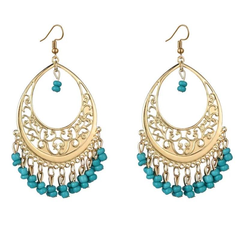 Green Turquoise & Goldtone Openwork Drop Earrings made by Zulily