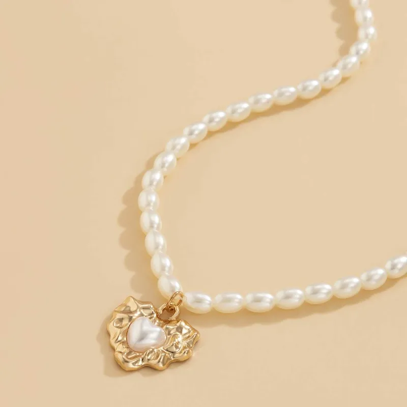 Pearl & Goldtone Wrinkled Heart Pendant Necklace made by Zulily